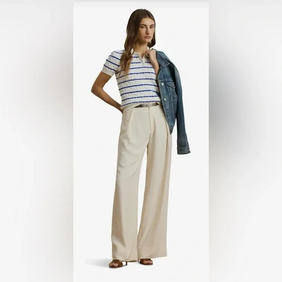 NWT Ralph Lauren White and Blue Cable Knit Polo - Picture 6 of 8